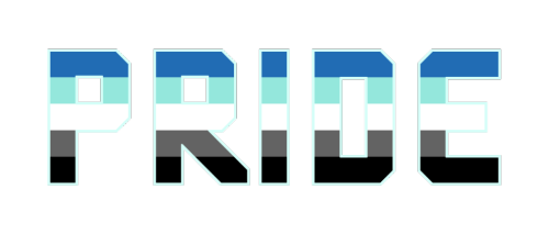 aroworlds: [image description: four block text banners of the word “pride” in a squared-off text, co