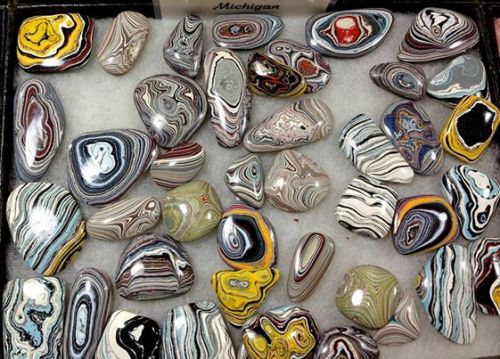 Fordite- beauty from waste.These colourful specimens called fordite or Motor Agate, are the result o