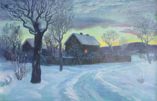 Cold Winter Evening   -   Otto HennigNorwegian, 1871-1920Oil on canvas , 48 x 72