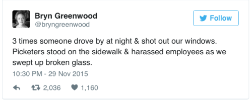 micdotcom:   Former Planned Parenthood employee tweeted the acts of terrorism she survived After the shooting Colorado, author Bryn Greenwood tweeted a list of the regular acts of violence, intimidation, arson and vandalism she experience while working