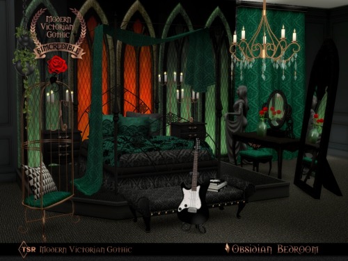 Obsidian Bedroom By SIMcredible!designs | Available at TSR. Part of ‘Modern Victorian Gothic&r