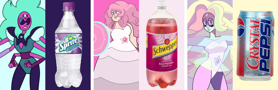 kokoronis:  gems &amp; fusions as sodas   I always loved mtn dew! &lt;3 &lt;3