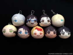 yoimerchandise: YOI x Ensky Omanjuu Niginigi Mascots (Series 1) Original Release Date:February 2017 Featured Characters (8 Total):Viktor, Yuuri (2 Versions), Yuri, Christophe, JJ, Minami, Phichit, Seung Gil Highlights:Despite having a simple shape, these