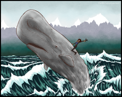 maritimesarcophagus:  Second picture in this “My favourite animals with One Piece characters” project.  Coming in at a close second for favourite animal is the sperm whale. Who better to draw with one than Brook? &lt;3 