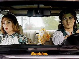 wheelernancy:  I can’t wait for the mash-up where they get us saying “boobies” 100 times.Maya Hawke and Joe Keery | Stranger Things S4 Bloopers 