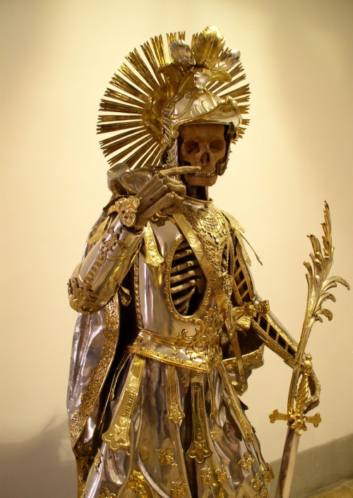 museum-of-artifacts:  St Pancratius skeleton in armor. Church of St Nikolaus, Switzerland. 16-19th century  