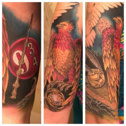 tattoosnyc:  Got some more color on my Harry Potter half sleeve yesterday! Done by Ben Nolin at Rabbit Rabbit Tattoo - Edmonton, AB http://ift.tt/1WDA3pN 
