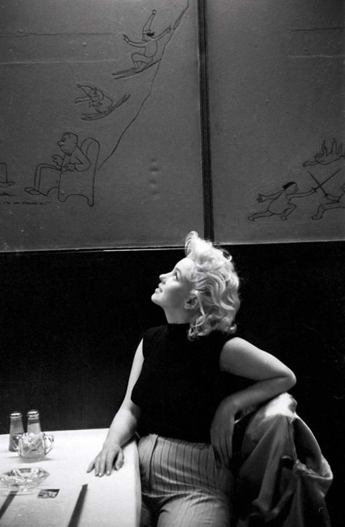 jeanne-art: Actress Marilyn Monroe relaxes in a quiet moment in a restaurant in March 1955 in New Yo