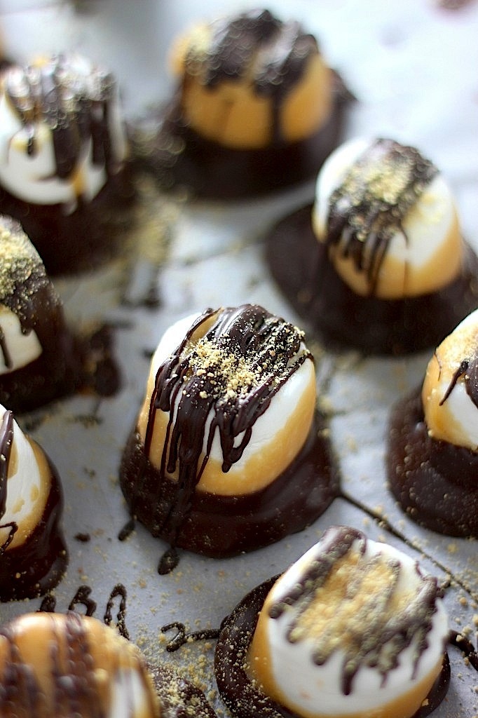 sweetoothgirl:    Dark Chocolate Salted Caramel Dipped Marshmallows  