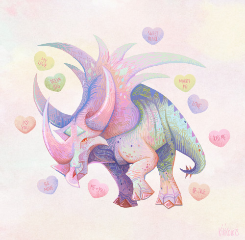 sunrisetune:kikicolors:Sweetheart Ceratops [ID: Art of a pale pastel triceratops in mid-step, lookin