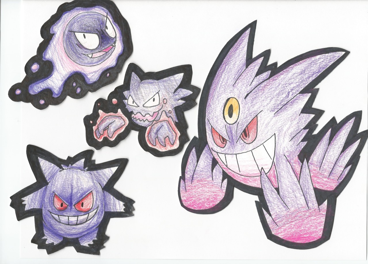 gengar and mega gengar (pokemon) drawn by drunkoak