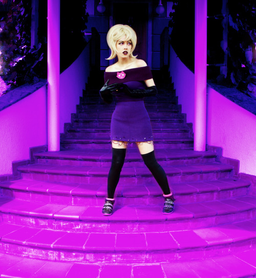 aranea-serket:  alinajames:  Roxy Lalonde - The Knitted DressCosplay by me, photographs by my sister, edited by me as well, obviously photoshop was involved.I love this outfit of Roxy! I think it’s my favourite. I tried to make the background look like