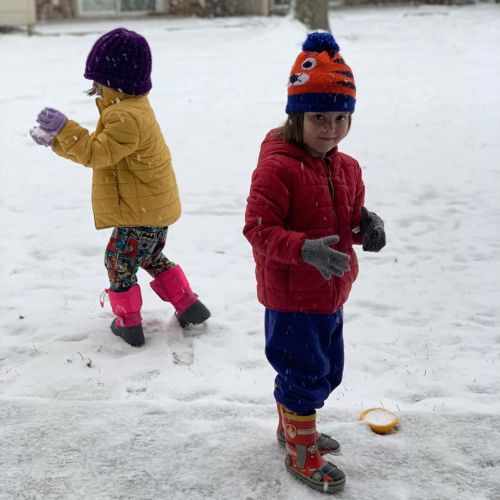 More snow fun this morning. #momlife #unschooling #snow #snowballs #brothers #missouri #fall https:/