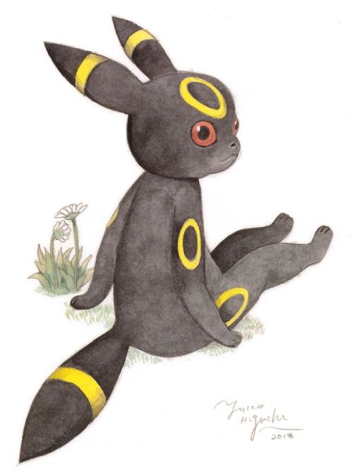 hirespokemon: 2018, Yuko Higuchi  ヒグチユウコ , Umbreon from the exhibition catalogue EVs.Follow Yuk
