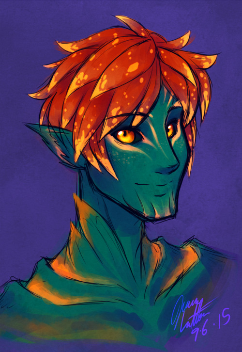 evionart: Technicolor head-on-fire salad child cabbage-head aka Raris Emberleaf! Rough doodle of my 