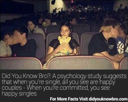 psychofactz:  Did You Know Bro (Facts - interesting, weird and fun): A psychology study suggests that when you’re single, all you see are happy couples - When you’re committed, you see happy singles  😐