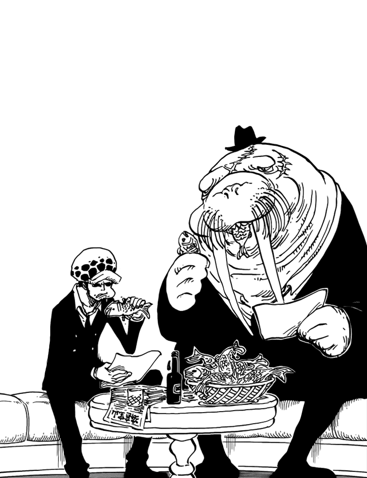 Law Scheming With A Grim Looking Walrus One Piece