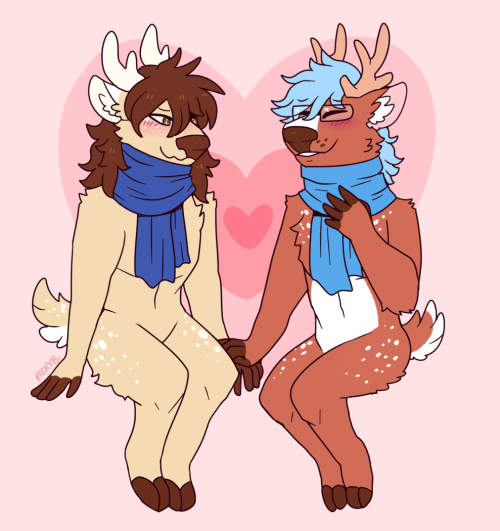 Flatcolor couple commission done for Waggo_Boyo on Twitter !!Just a pair of cute gay deer holding ha