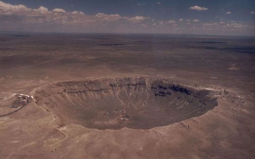 Below is an image of the Barringer Metorite Crater, located in Arizona, North America. The crater is