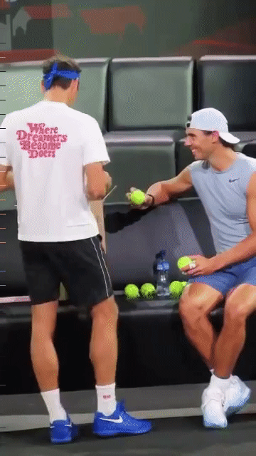 Fedal Signing Balls Together For The Kids During Their Laver Cup 2019 Practice