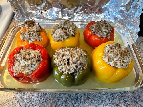 Stuffed Peppers with Haggis, pork sausage meat, and rice. DELICIOUS!