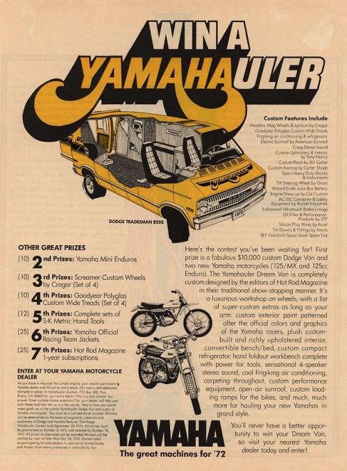 Get yourself a Dodge Van Yamahauler for your 1972 Yamaha Motorcycle