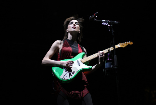 vansmusic:  Coachella: St. VincentNight three of Coachella, the final one, had arrived and St. Vincent took the stage in a militant marching fashion. The lights came up and Annie Clark began to slay through tracks on guitar. We found ourselves watching