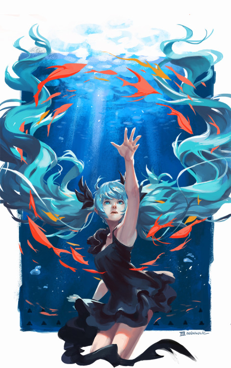 Did a fanart of Deep-Sea Girl version of Hatsune Miku. Sold as prints to join local Mangafest yester