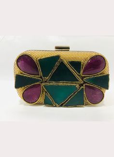 Gold Mesh With Studded Semi Precious Stones Clutch www.pinterest.com/pin/284008320239701319/