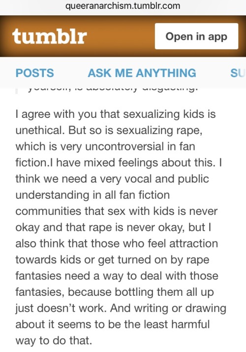 plumflowerfairy:fuck-ler:Queeranarchism defending incest, pedophilia, and CP. Block this person and 