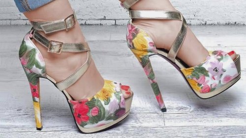 floral-print heels