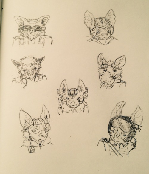 Making sketches of some bat pilots again for Cave Pilot 55 !