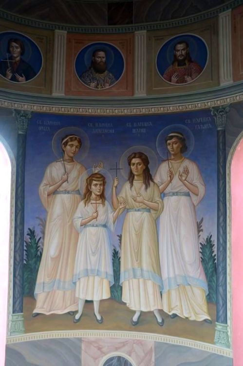 The Romanov martyrs (including doctor Botkin and nun Varvara) as depicted in one of the Orthodox chu