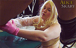 femdomvids:Fuckhole Trained With Both Hands and Fist Shaped Dildo