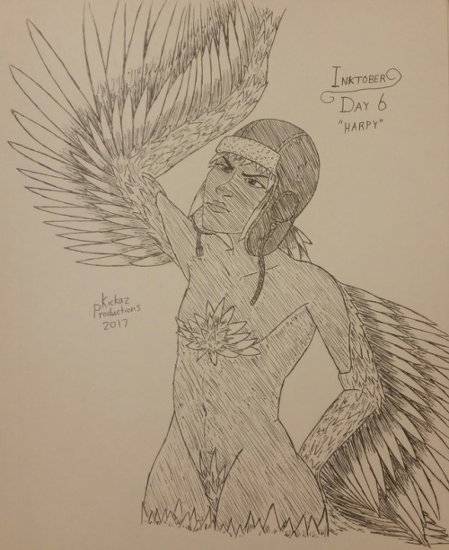 Inktober Day 6 - HarpyTori as a harpy. I never realized how hard it is to draw feathers until now. A