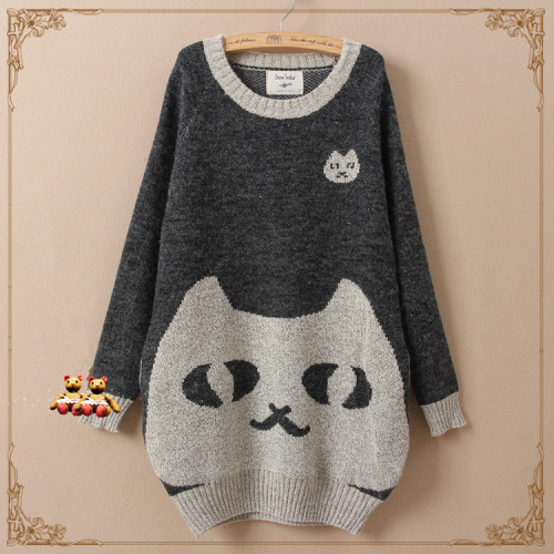 Kitten Round Neck Long-Sleeved Knit Sweater - $33.70 