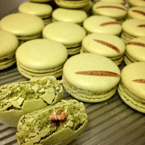 matchauk: Green tea with either matcha buttercream or matcha buttercream/raspberry preserves! They h