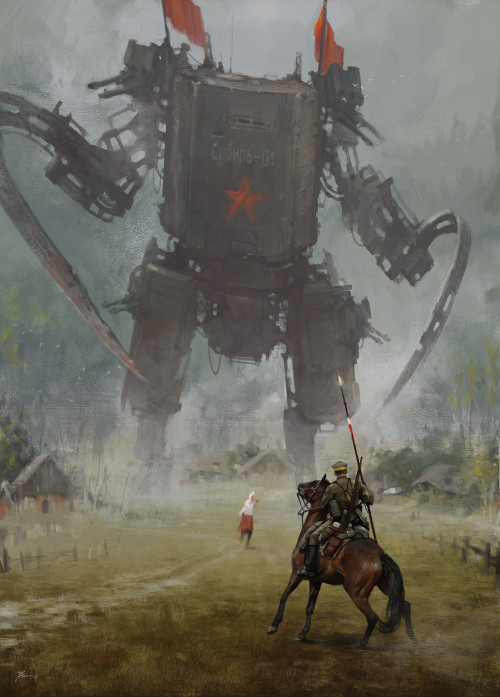 toocatsoriginals:  Jakub Rozalski - Sci-Fi Paintings of Russian Revolution-Era Mechs via Imgur and Jakub Rozalski 