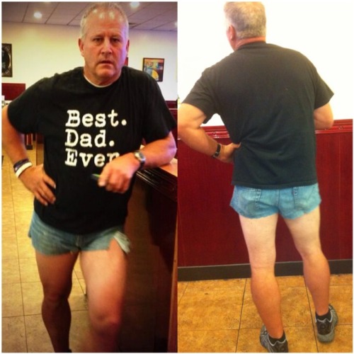 carry-on-my-wayward-butt:  kindasortahappy:  m-yley:  My mom told me to change my “slutty” shorts before we went to dinner. I said no. So my dad cut his jeans to fit in. We went to dinner and then mini golf like this.  His legs look wonderful  His