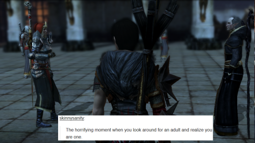 bubonickitten: Dragon Age II + text posts Sometimes I wonder what Hawke’s inner monologue must be 