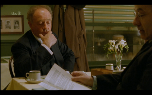 oldshrewsburyian:Foyle drinks tea (and contemplates his next chess move) in “Broken Souls.”