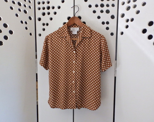 littlevisionsthrift: 90s brown polka dot blouse. size XS littlevisionsthrift.etsy.com