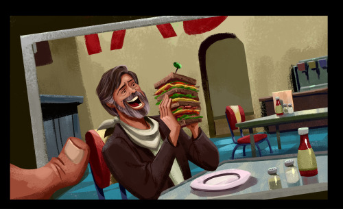 Happy may 4th! Enjoy a painting of mark Hamill eating an oversize sandwich from scooby doo guess who