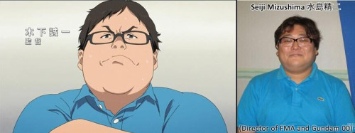 ca-tsuka:  Some cameos from “Shirobako” japanese animated series, with Hideaki Anno (Evangelion), Ichiro Itano (Mr Itano Circus), Hiromasa Ogura (background artist), Masao Maruyama (president of MAPPA), Masahiko Minami (president of BONES), Mitsuhisa