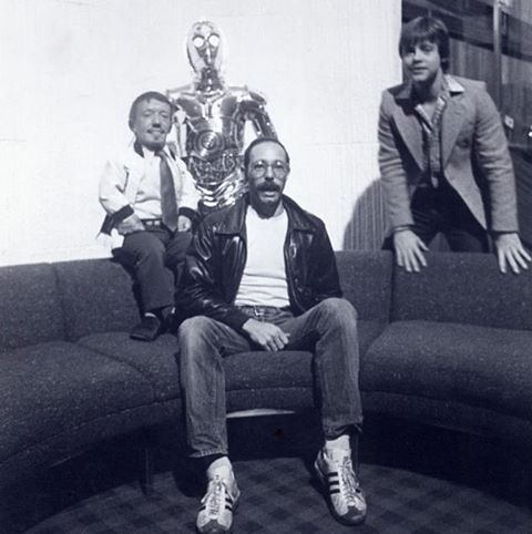 Kenny Baker (R2-D2), Vito Russo, and Mark Hamill, Los Angeles, c. 1977. Vito Russo, early leader of 