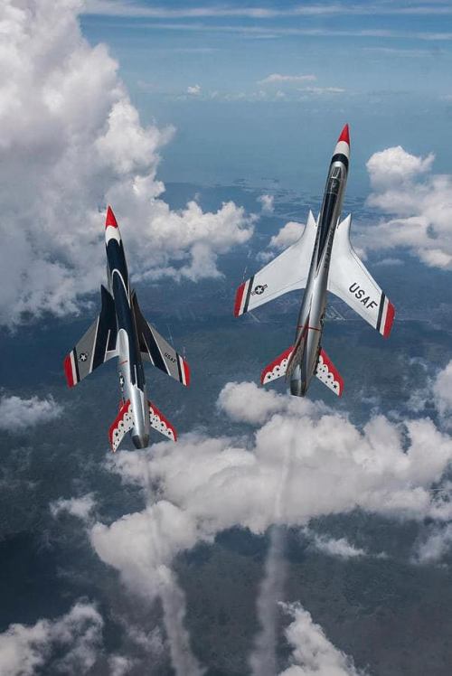 In 1964, the team transitioned to the supersonic fighter-bomber, the F-105B Thunderchief. The F