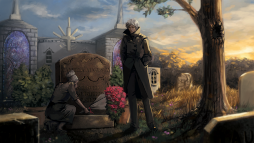 Solstice at the Grave.Commission for @lordguru of an emotional scene in her character’s history.