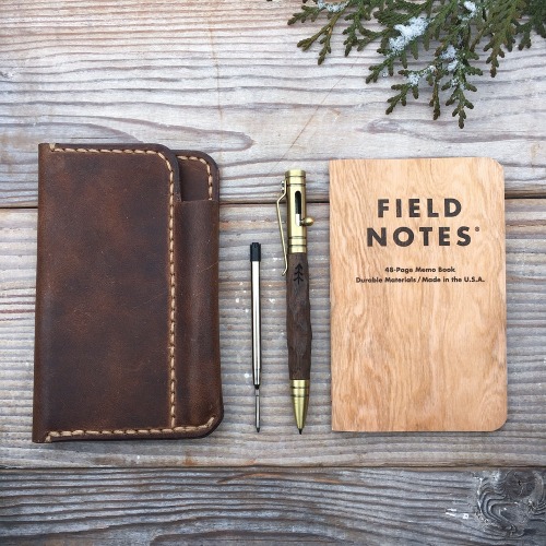 The Drifters Kit by Bear Claw WoodcraftWith a hand carved pen, leather wallet and cherry wood Field 