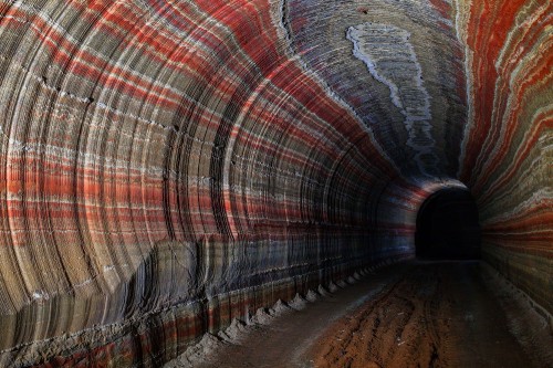 noosphe-re:  Multicolored walls of a salt mine located 1,380 feet (420 meters) underground, near the town of Soligorsk, south of Minsk, Belarus. Parts of this mine have been converted into a speleotherapy clinic for treatment of respiratory illnesses