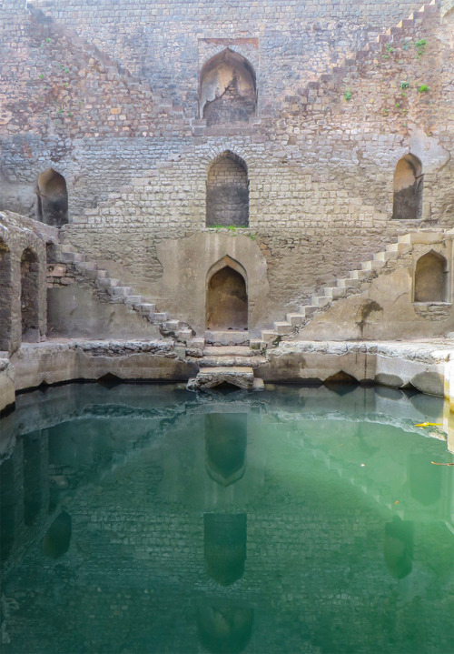 Stepwells are wells or ponds in which the water is reached by descending a set of steps. They may be